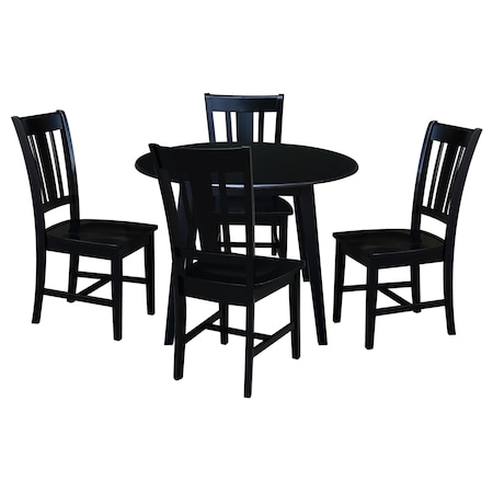 International Concepts 42 in. Solid Wood Round Dual Drop Leaf Dining Table with 4 Chairs in Black K46-42DL-C10-4